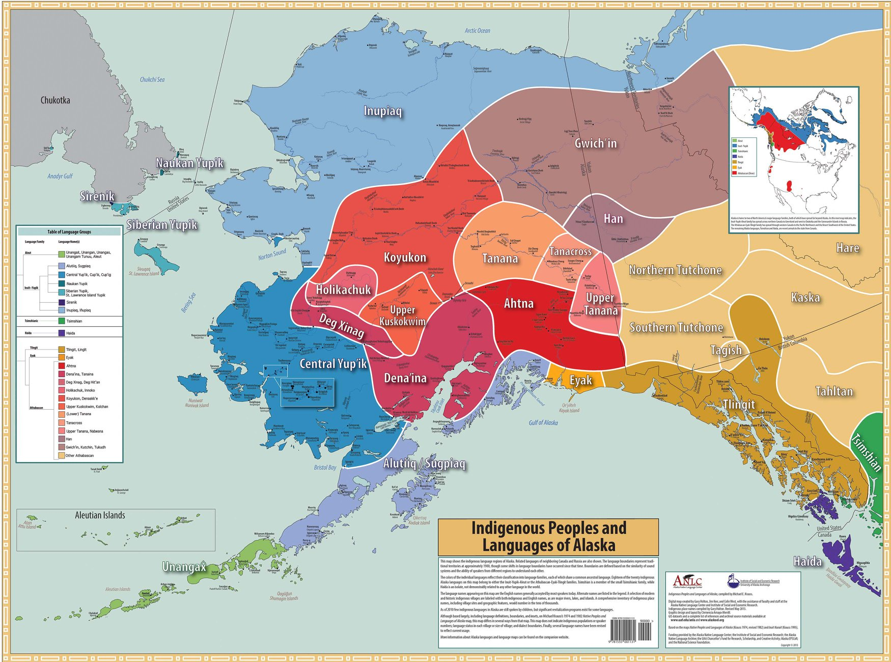 Map showing Indigenous language areas in and around Alaska.