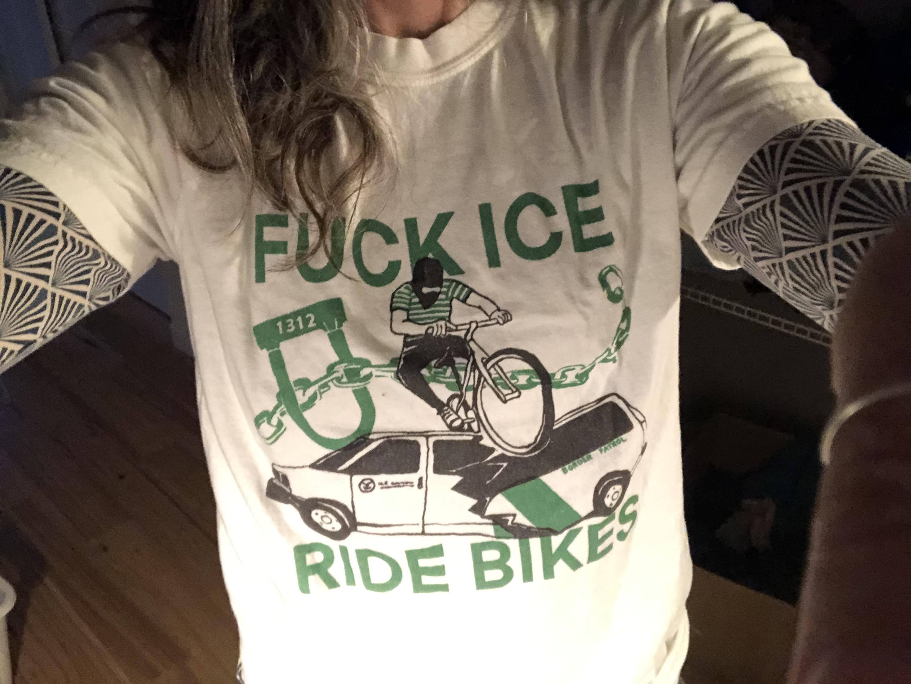 Monster or angel or (?) in a fuck Ice ride bikes t shirt